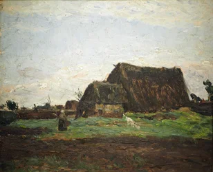 Moor Cottage with Woman and Goat